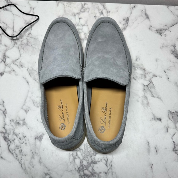Loro Piana Light Gray Suede Slip-On Loafers - Picture 2 of 6